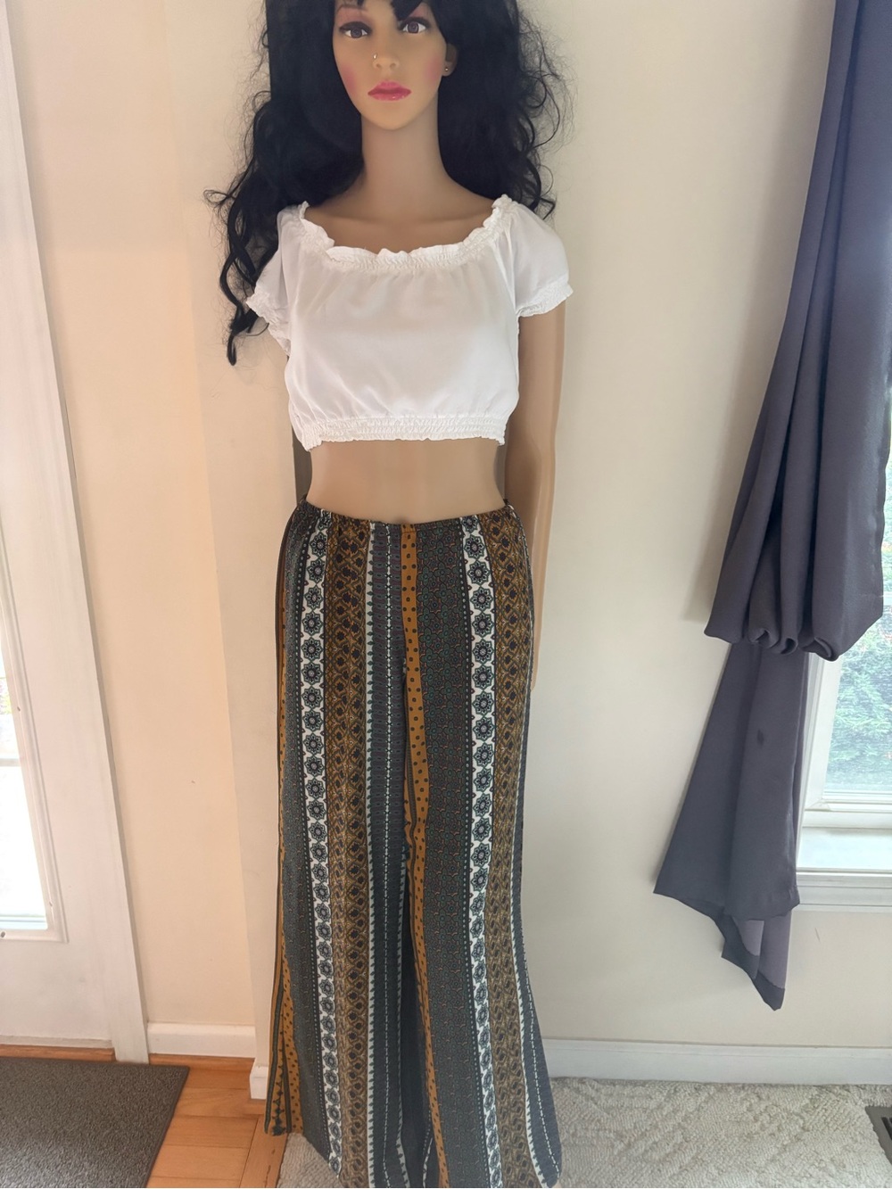 Boho Set XS/S White Cotton Crop Top and Boho Pants